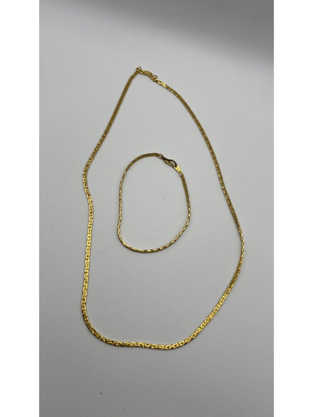 14K Gold Plated Necklace & Bracelet Set - Textured Chain Design
